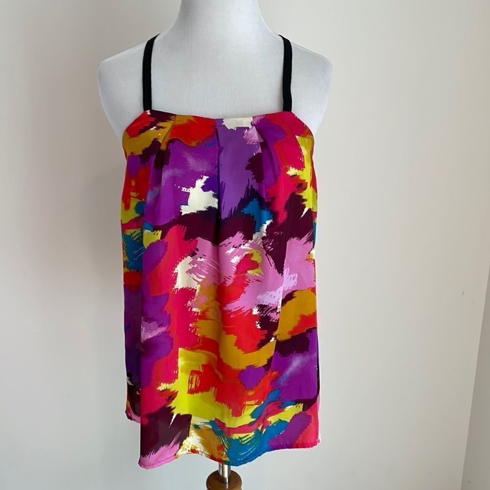Colorful Razorback elastic strap tank top 100% polyester by Glam size Small